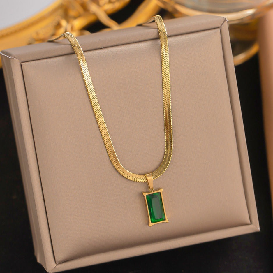S925 Silver Gold-Plated Emerald Snake Chain Jewelry Set