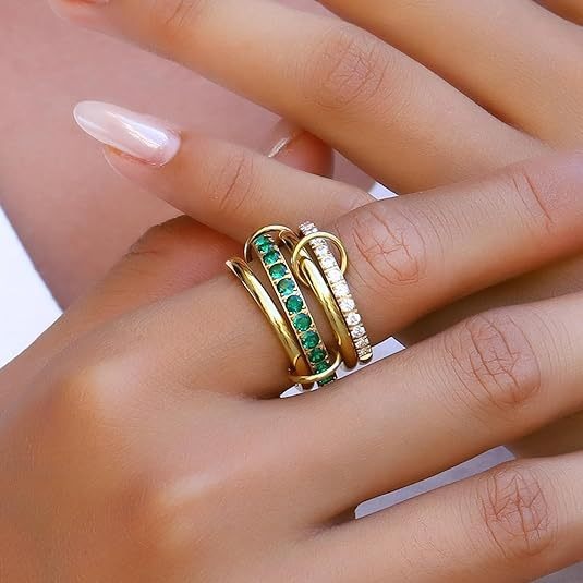 14K Gold Plated Multi-Layer Interlocking Ring