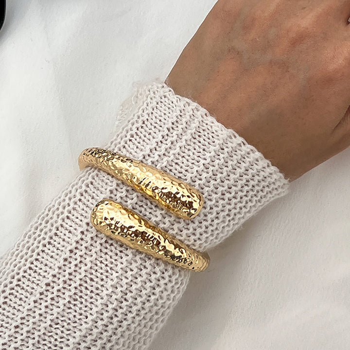 Elemental Texture S925 Silver / 14K Gold Plated Hammered Hinged Cuff