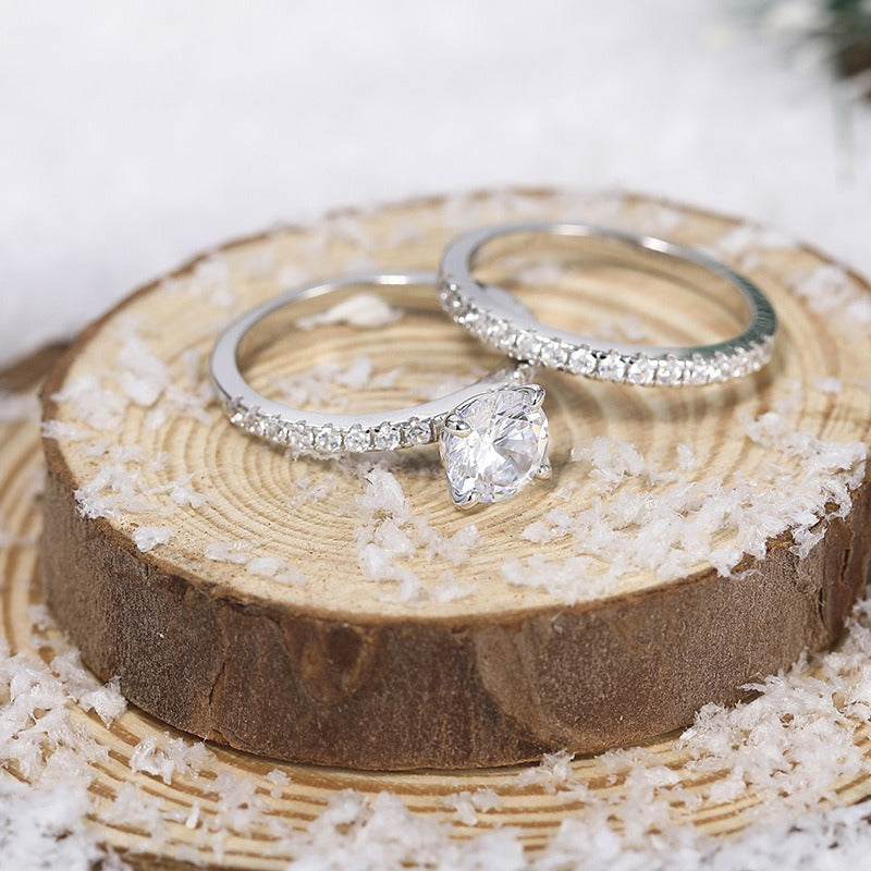 Dainty S925 Silver 2-Piece Bridal Ring Set