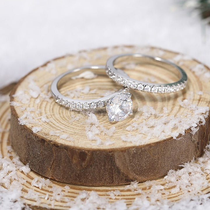 Dainty S925 Silver 2-Piece Bridal Ring Set