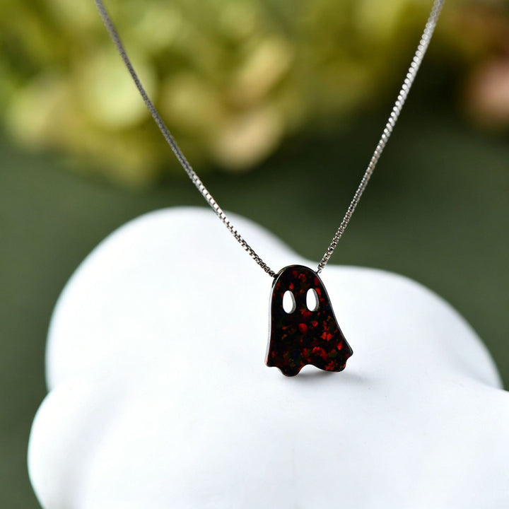 Spooky-Cute Ghost S925 Silver/Rose Gold Plated Opal Necklace Bracelet Set