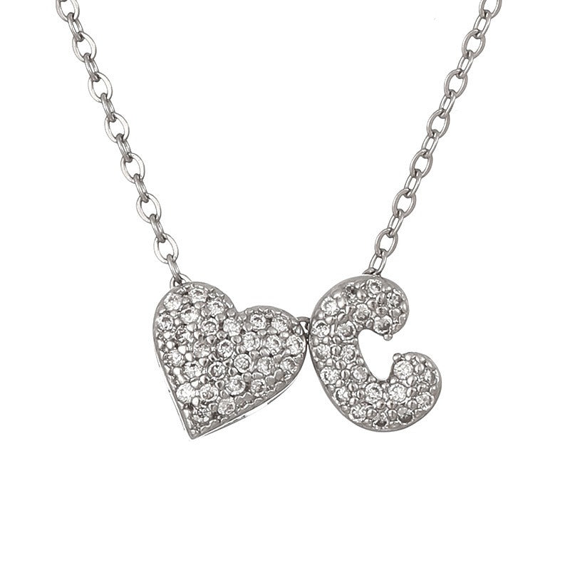 Starlight Heart 26-Letter Pavé Initial Heart Custom Necklace