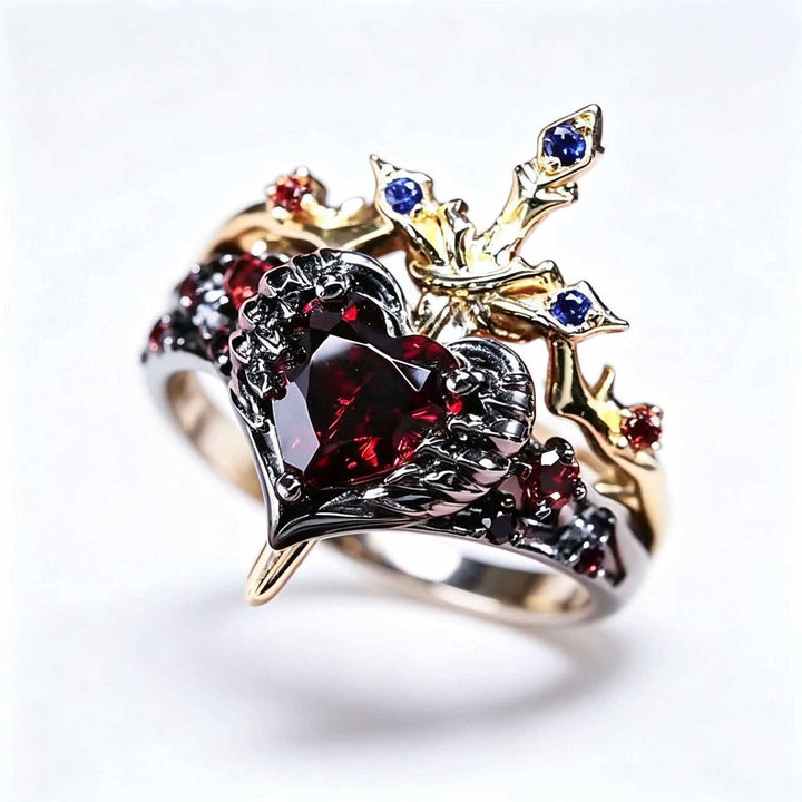 Dark Guardian Gothic Fantasy Sword Heart Stackable Rings