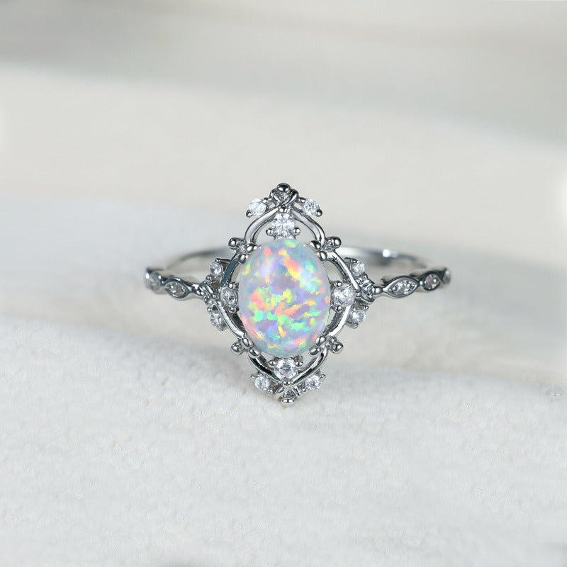 S925 Sterling Silver Natural Opal Vintage Lace Ring