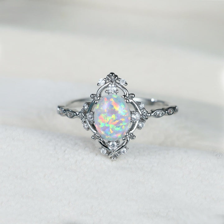 S925 Sterling Silver Natural Opal Vintage Lace Ring