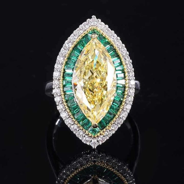 S925 Sterling Silver Marquise Double-Halo Colorful Gemstone Ring