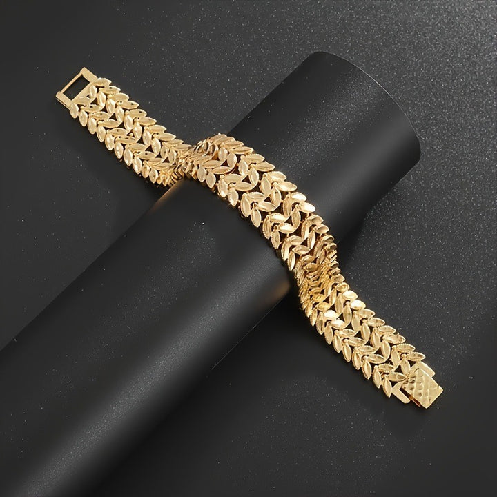 18K Gold Plated Wheat Ear Woven Wide Chain Bracelet