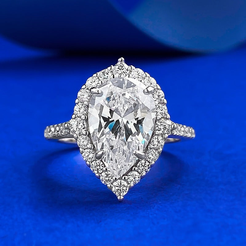 S925 Sterling Silver Pear-Cut Halo Pavé Ring