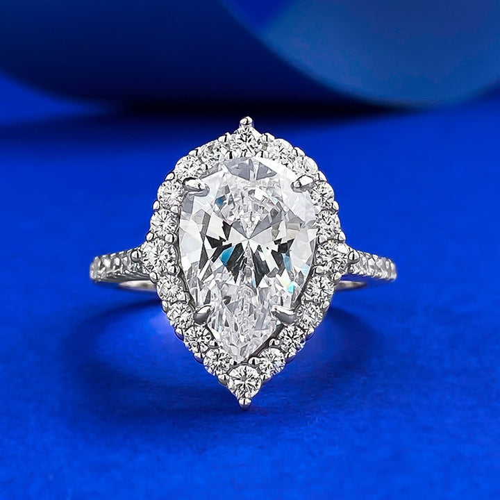 S925 Sterling Silver Pear-Cut Halo Pavé Ring