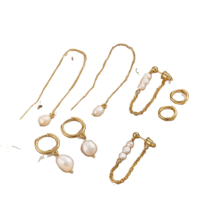 4-Piece Pearl Chain Earring Stacking Set