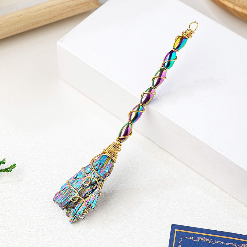 Mystical Guardian Handmade Wire-Wrapped Natural Crystal Witch's Broom Pendant