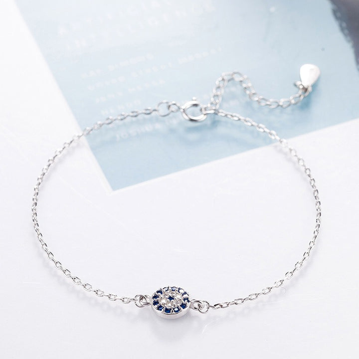 Elegant Guardian Micro-Pavé Blue White Evil Eye S925 Sterling Silver Bracelet