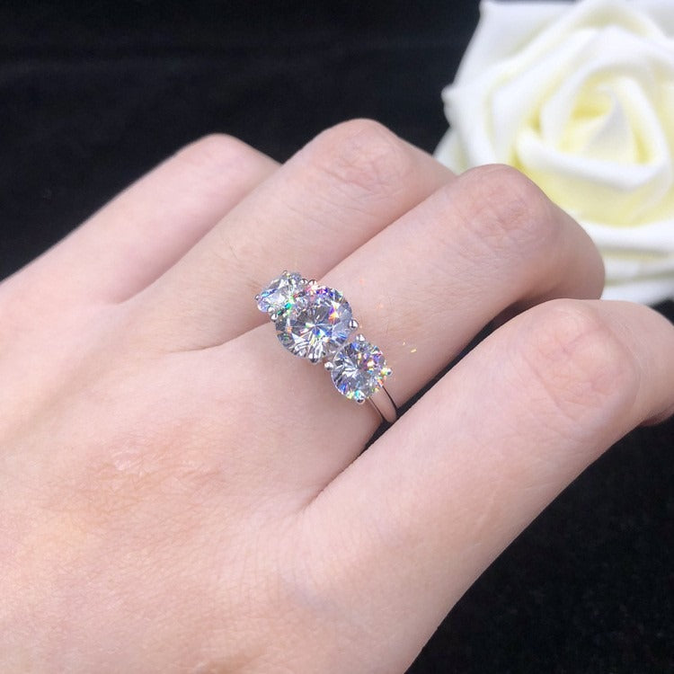 Triple Starburst S925 Sterling Silver Three-Stone Ring