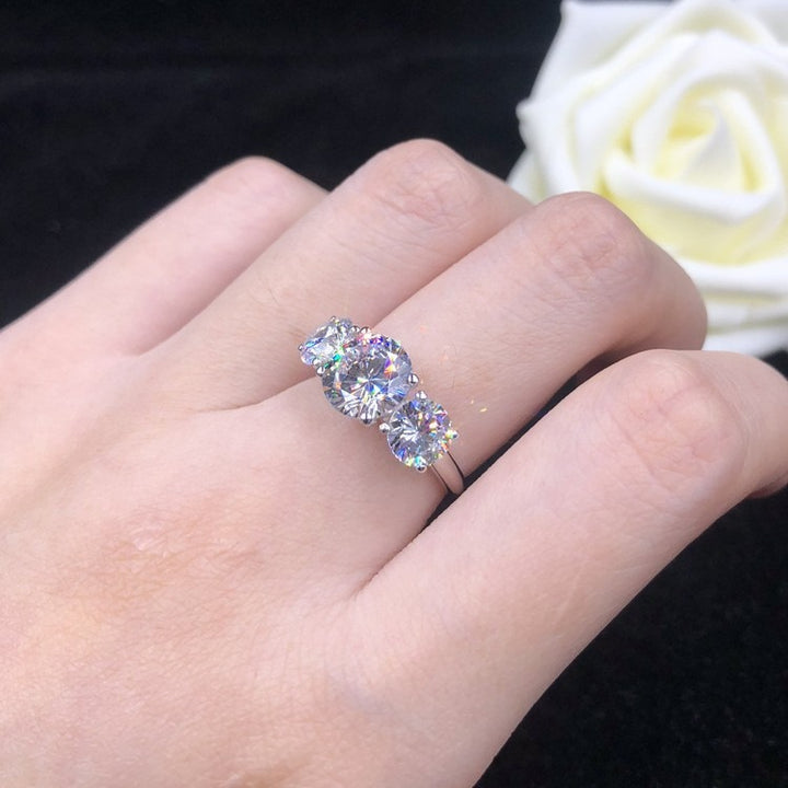 Triple Starburst S925 Sterling Silver Three-Stone Ring