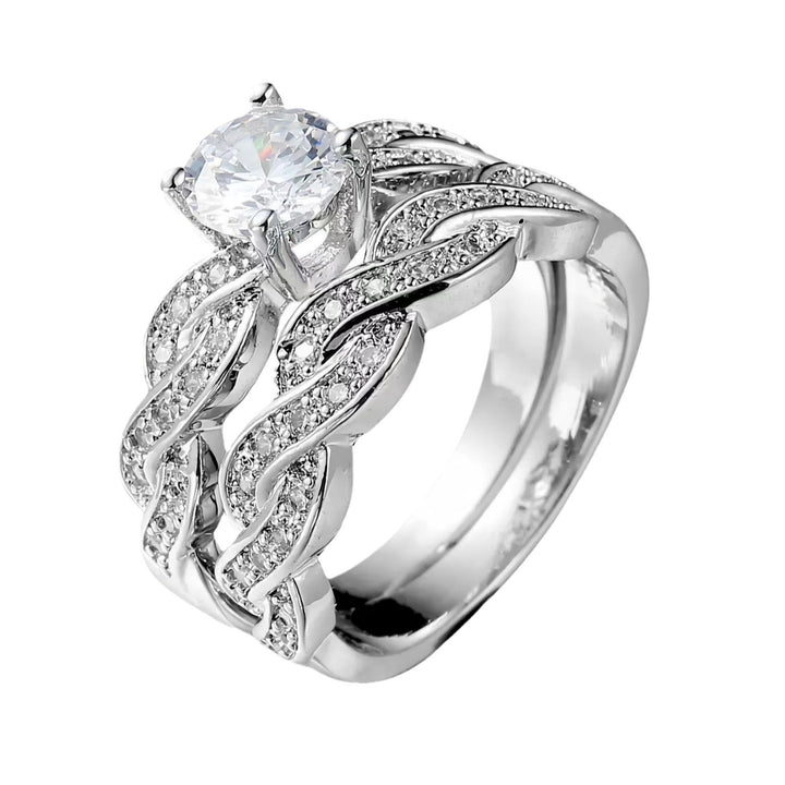 Wave Diamond Bond Two-Tone Full Pavé Wave Ring Set