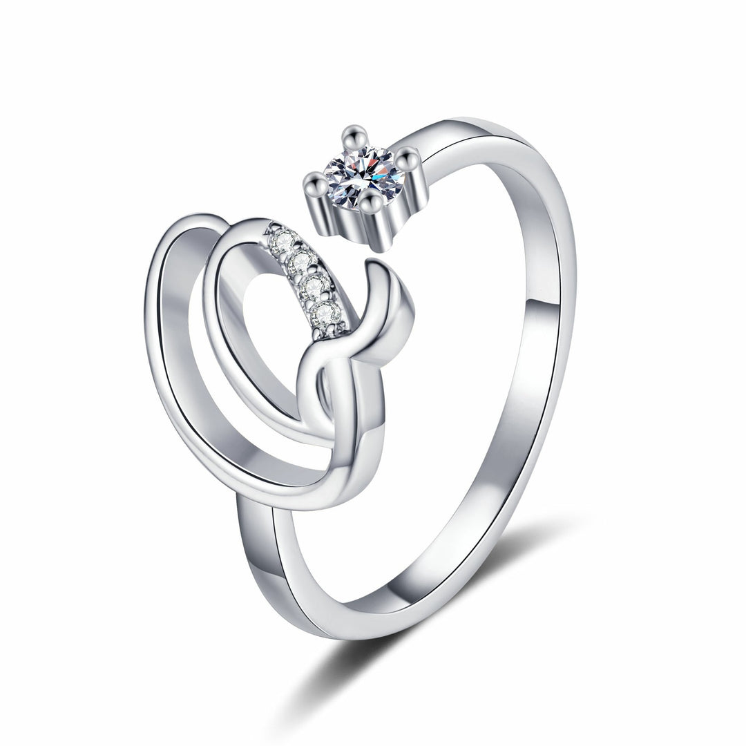 Dainty Cursive Initial Open Ring with CZ Accent