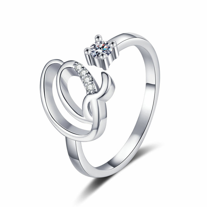 Dainty Cursive Initial Open Ring with CZ Accent