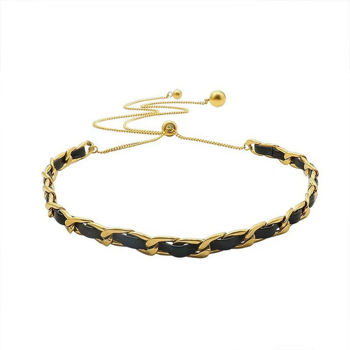 Black Gold Weave Braided Leather Drawstring Necklace Vintage Modern Statement at Your Neck