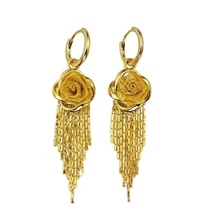 Gilded Rose 18K Gold Rose Tassel Huggie Earrings Vintage Glamour at Your Ears（A Pair）
