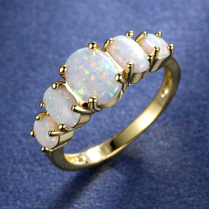 Iridescent Glow Opal Eternity Band Timeless Elegance Spiritual Spark