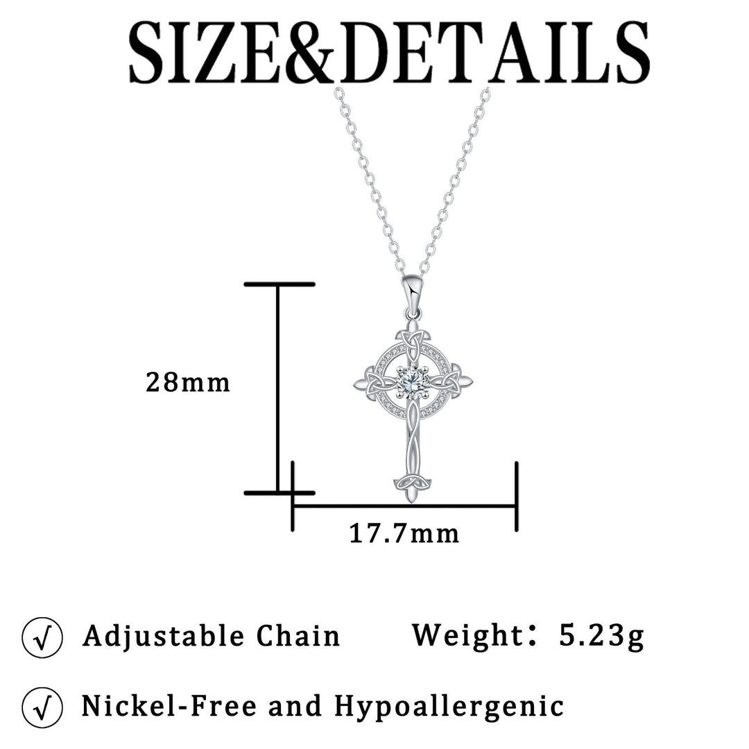Celtic Sacred Ring S925 Sterling Silver Crystal Cross Necklace