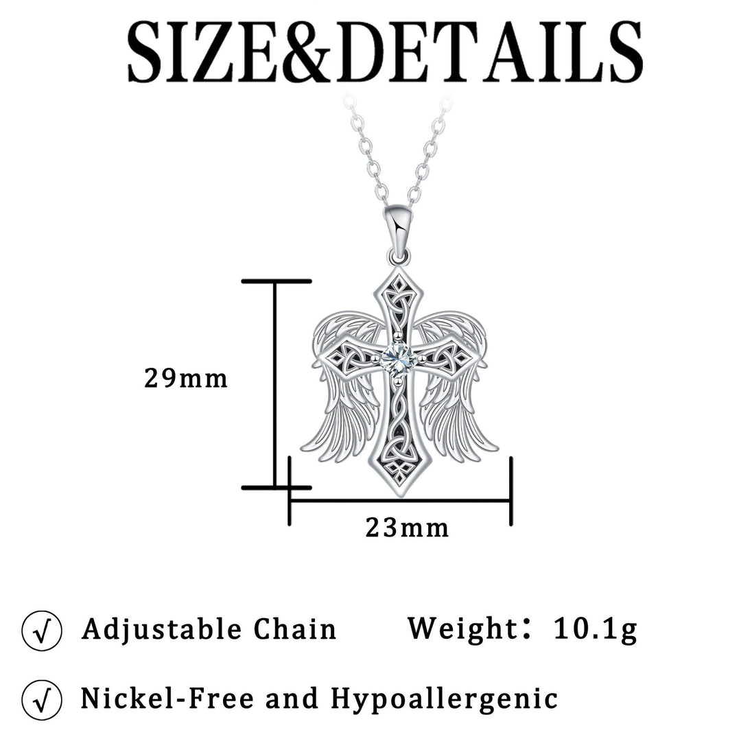 Angel Wings S925 Sterling Silver Celtic Cross Necklace