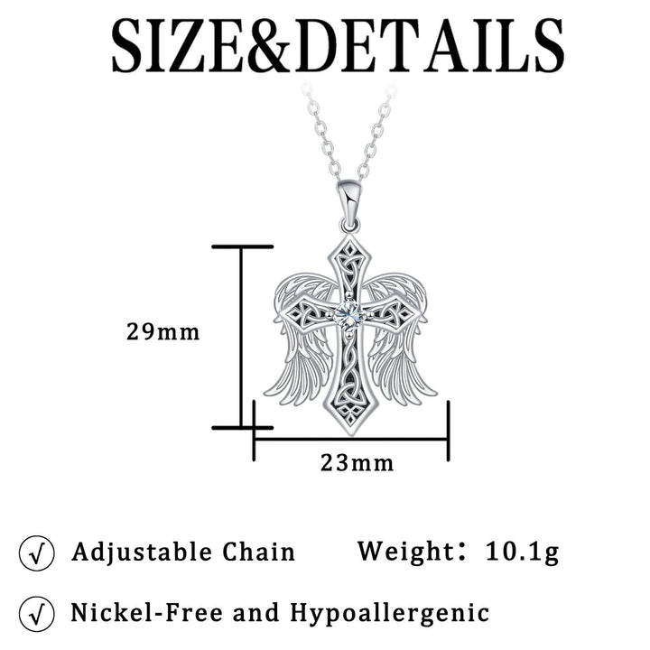 Angel Wings S925 Sterling Silver Celtic Cross Necklace