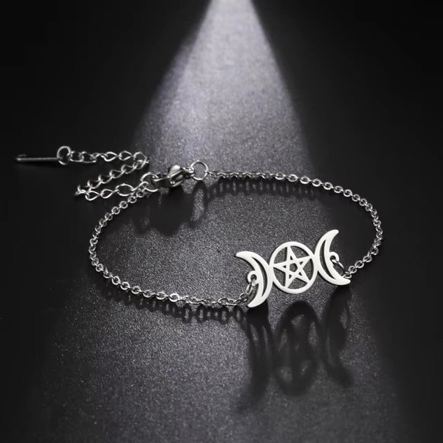 Lunar Guardian Triple Moon Pentacle Witch Bracelet