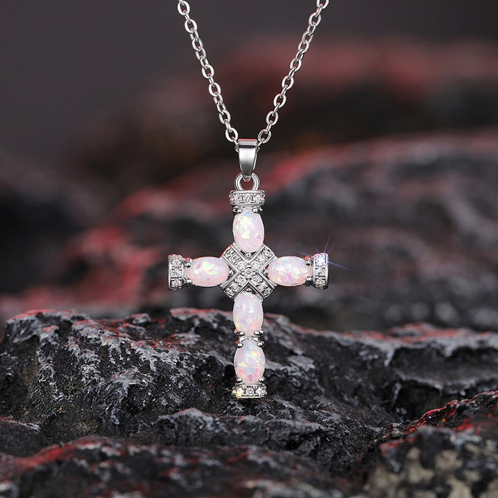 Opal Radiance Cross Necklace