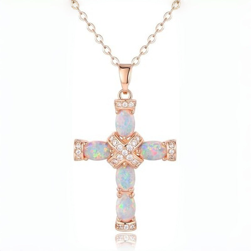 Opal Radiance Cross Necklace