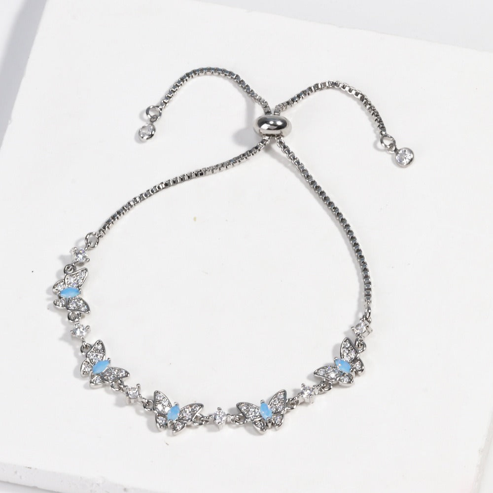 Butterfly Opal Adjustable Slider Bracelet 18K Gold/White Gold