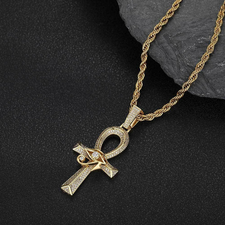Eye of Life Egyptian Ankh & Eye of Horus Pave Necklace