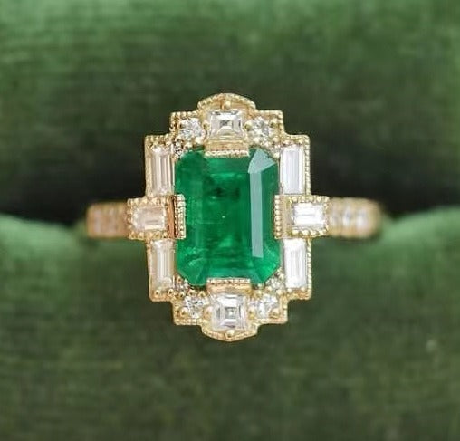 Art Deco Revival 14K Gold Emerald Cut Gemstone Ring