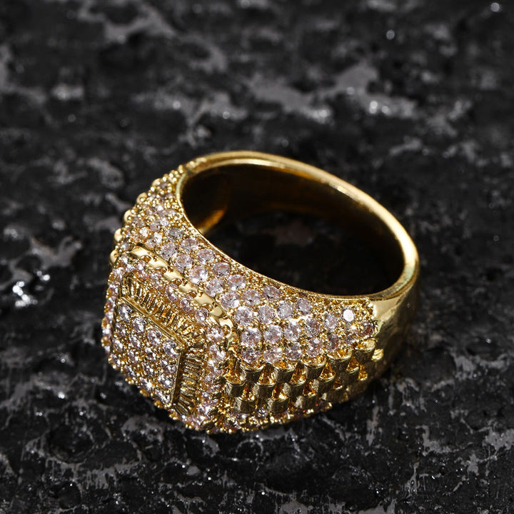 「Iced Square Signet」360° Full Pave Hip-Hop Ring