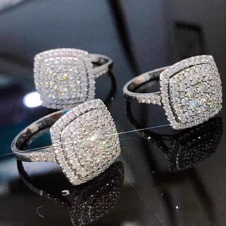 「Cushion Starburst」S925 Sterling Silver Triple Halo Pave Ring