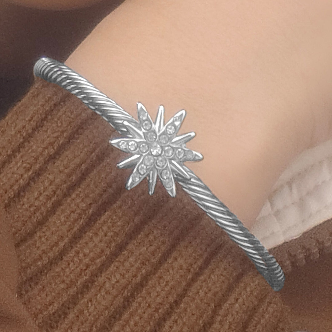 「North Star」Eight-Pointed Star Twisted Cable Cuff Bracelet