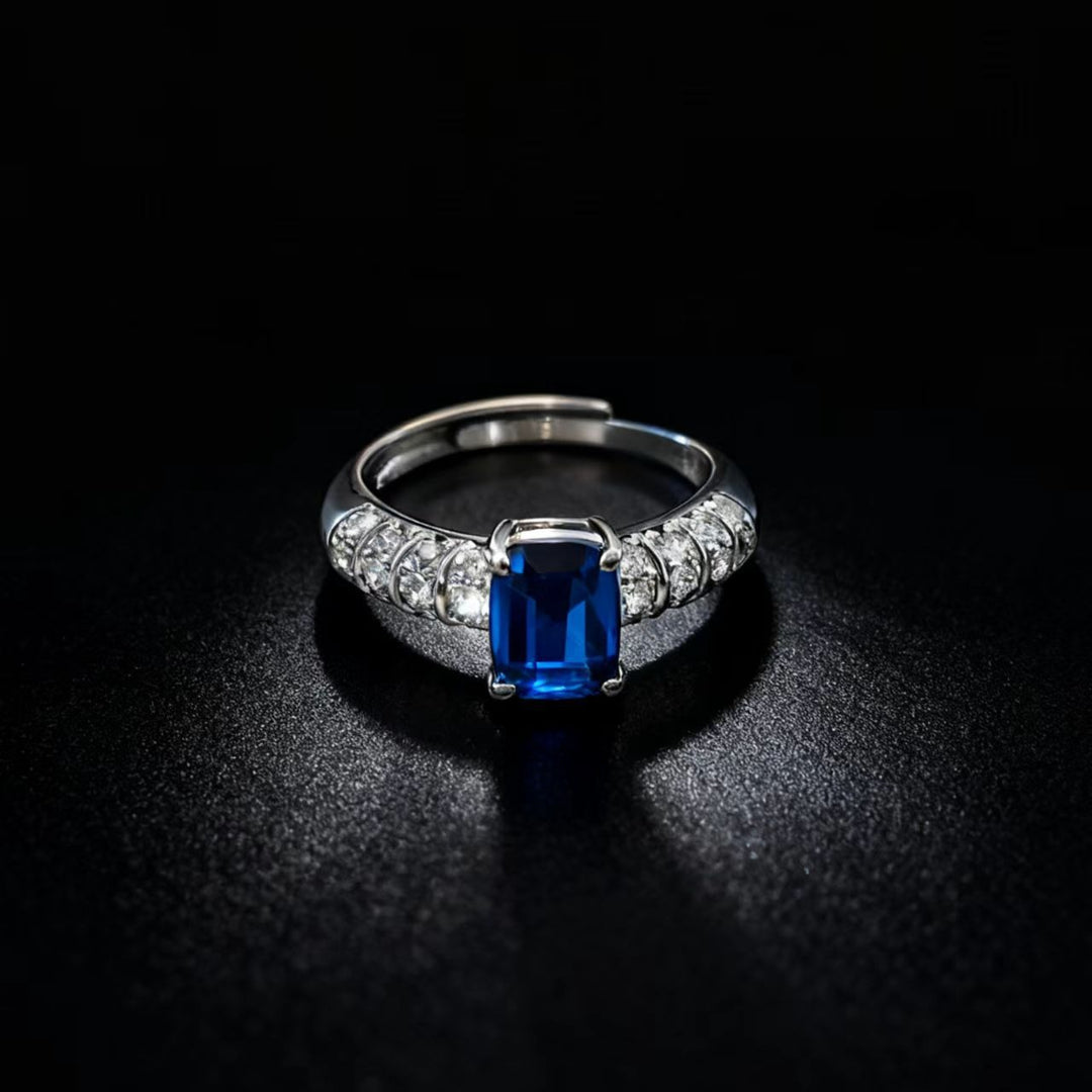 「Royal Gemstone」S925 Sterling Silver Cushion Cut Open Ring