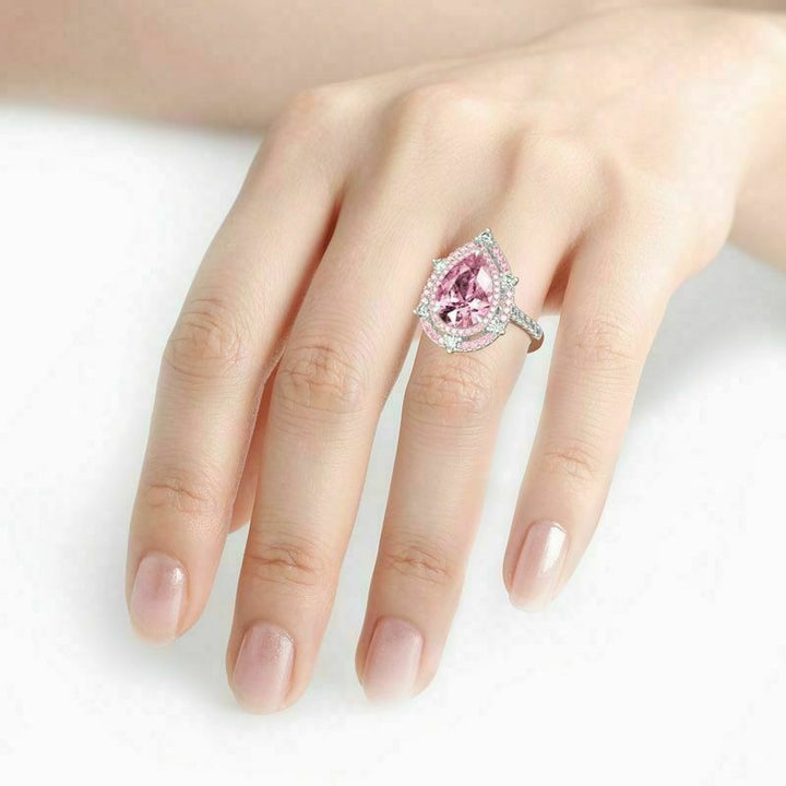 S925 Sterling Silver Double Halo Pear Cut Ring