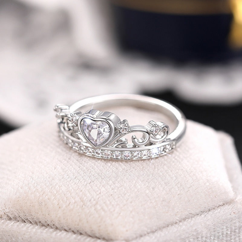 S925 Sterling Silver Heart Crown Ring