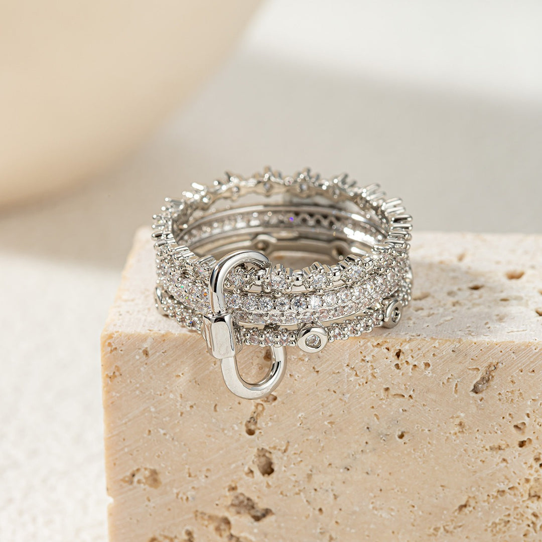 Carabiner-Style 18K Gold-Filled Triple-Row Ring