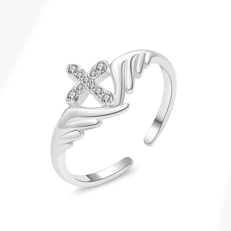 Guardian Wings S925 Sterling Silver Cross Adjustable Ring