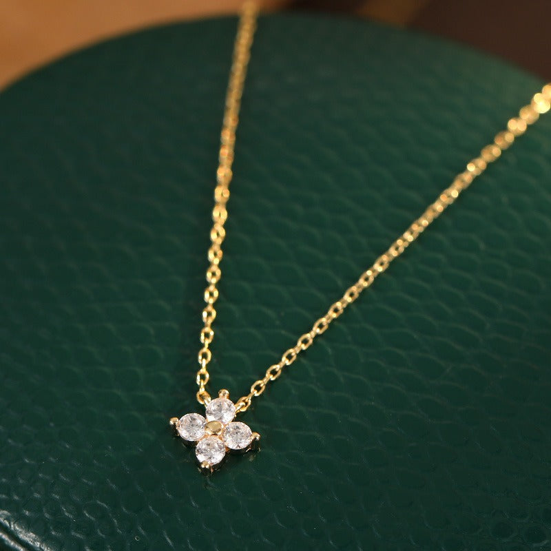 Lucky Four-Leaf Clover S925 Silver 14K Gold-Plated Mini Clavicle Necklace