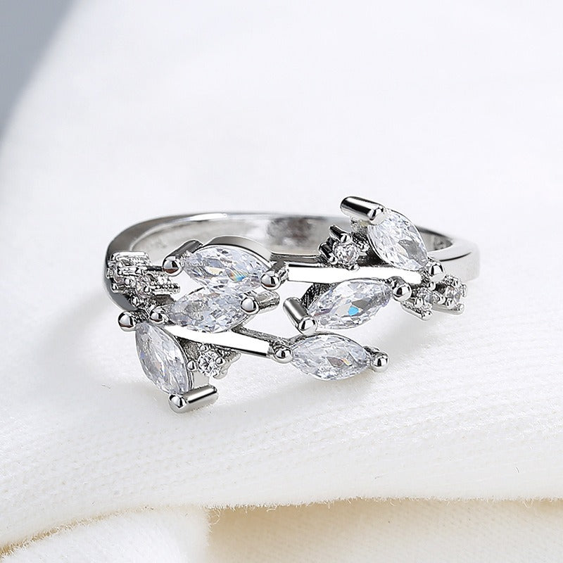 Leafy Sparkle Marquise CZ Open Ring