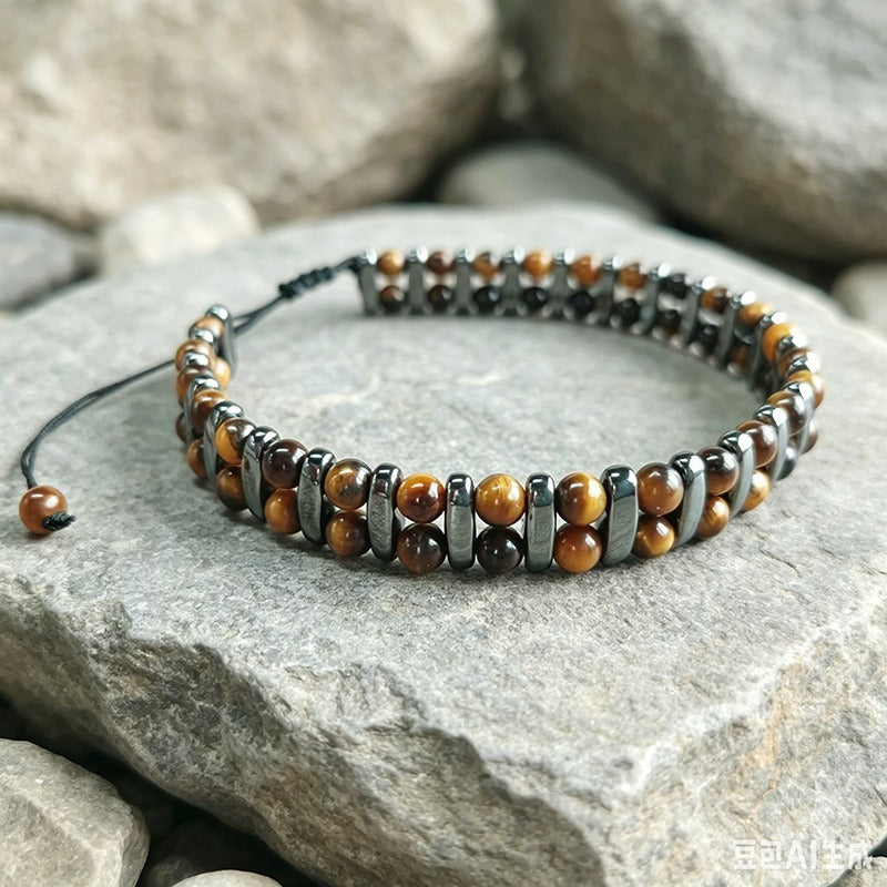 Stone Guardian Natural Tiger's Eye Hematite Double Layer Energy Bracelet