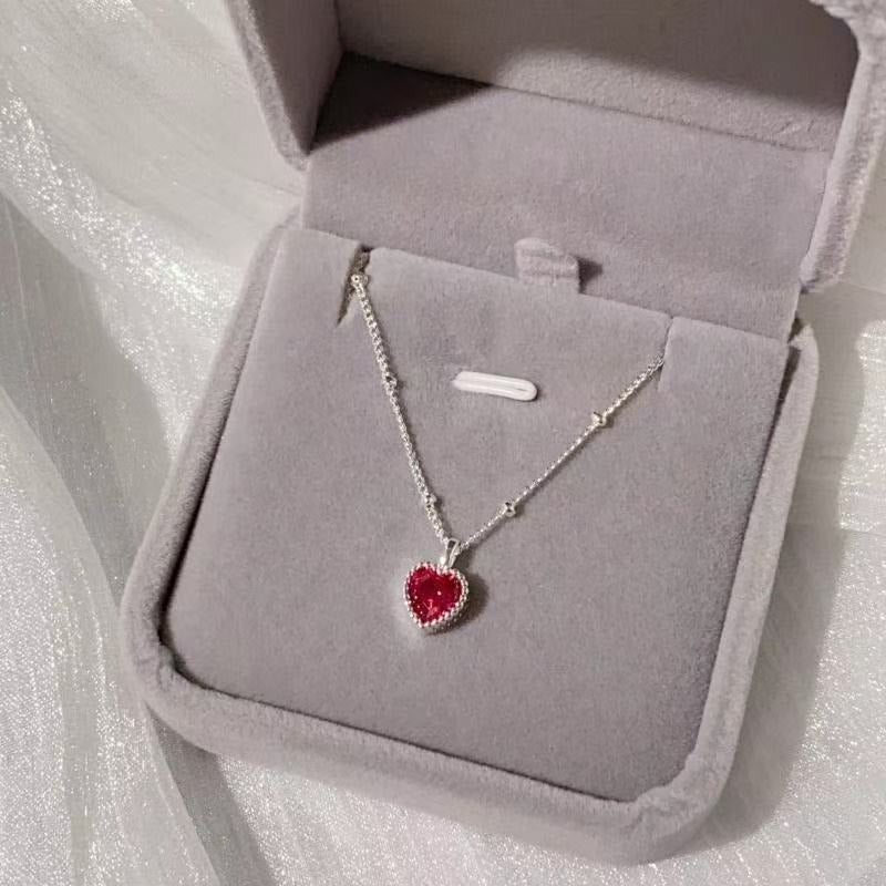 Heartbeat Ruby 925 Sterling Silver Bezel Heart Necklace