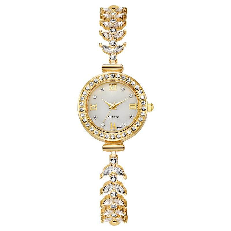Laurel Wheat Leaf Full Diamond Mother of Pearl Adjustable Quartz Watch