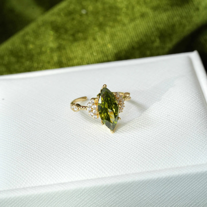 18K Gold Plated Olive Green Gemstone Ring Set of 2