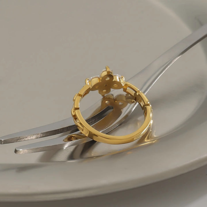 18K Gold Plated Moissanite Four Leaf Clover Lucky Ring