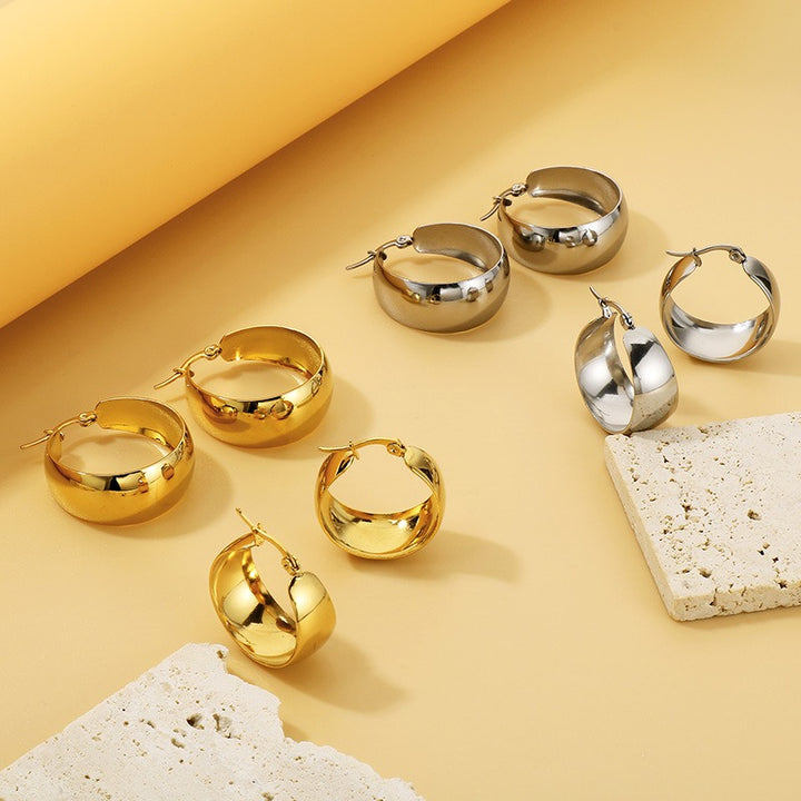 14K Gold Plated / S925 Sterling Silver Domed Chunky Hoop Earrings